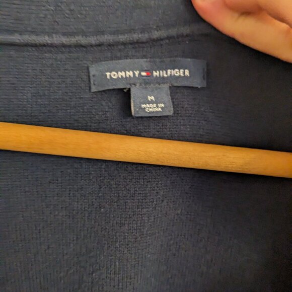 Tommy Hilfiger V Neck Long Sleeve Sweater Split Hem Navy - Picture 3 of 6